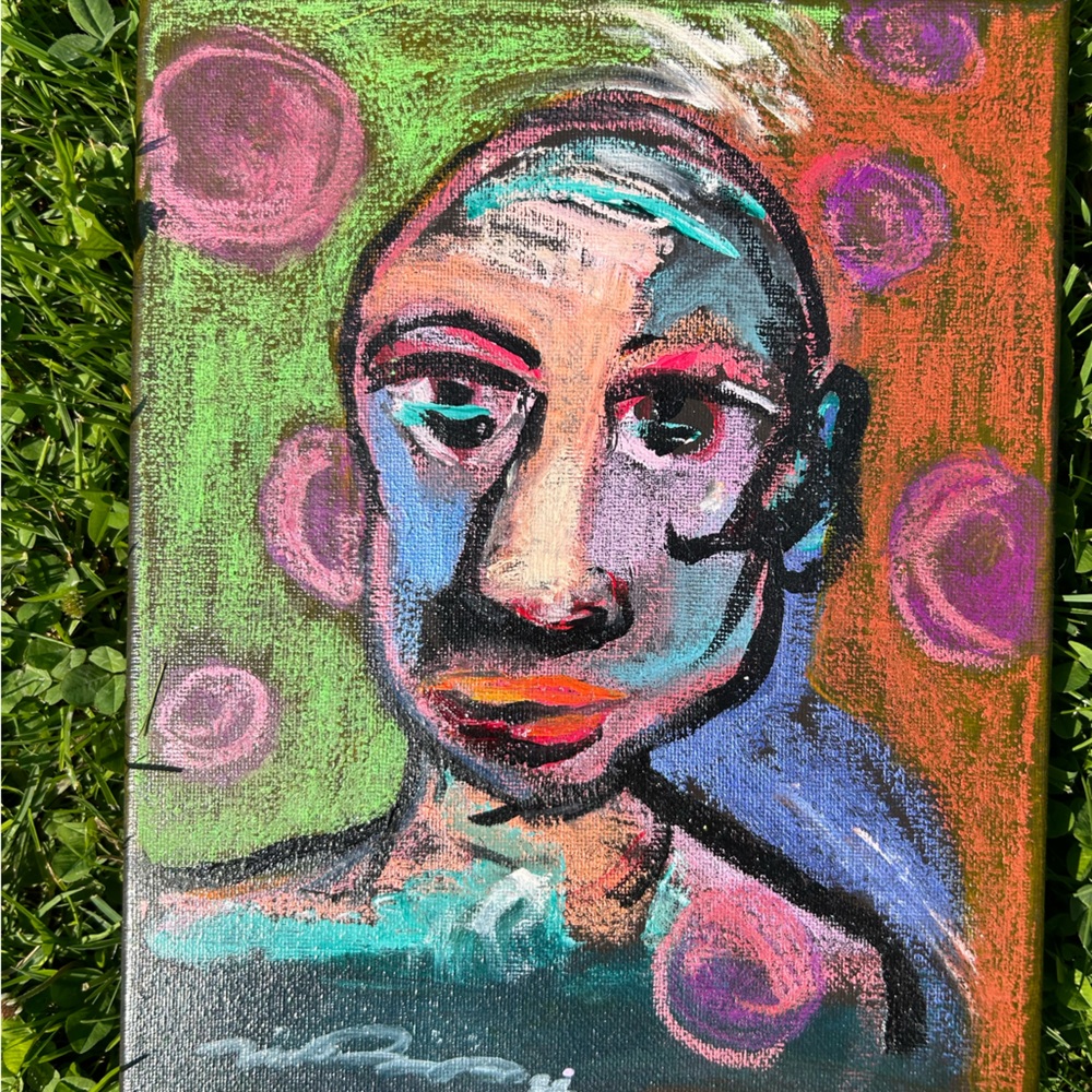 Original artwork oil pastels on canvas 8x10” expressionist portrait painting
